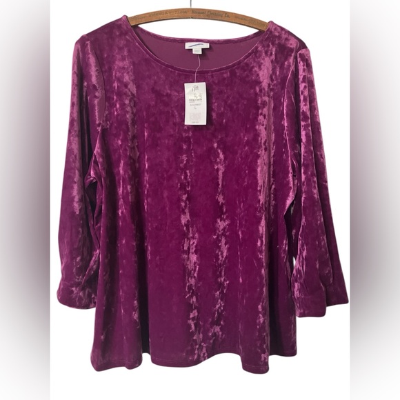 J. Jill Tops - J Jill New with Tags Crushed Velvet Top Size L Holiday Raspberry Pink Purple